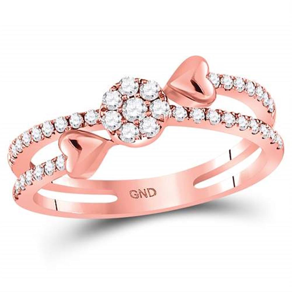14kt Rose Gold Round Diamond Finger Wrap Heart Cluster Band Ring 1/3 Cttw
