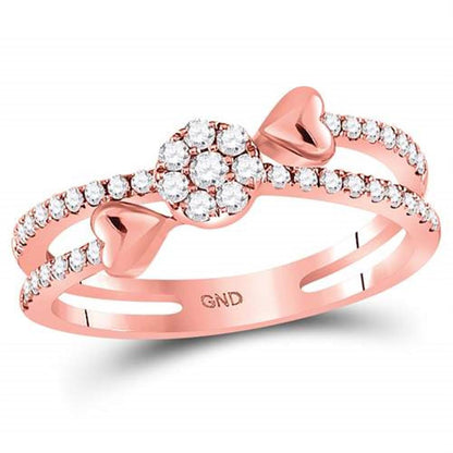 14kt Rose Gold Round Diamond Finger Wrap Heart Cluster Band Ring 1/3 Cttw