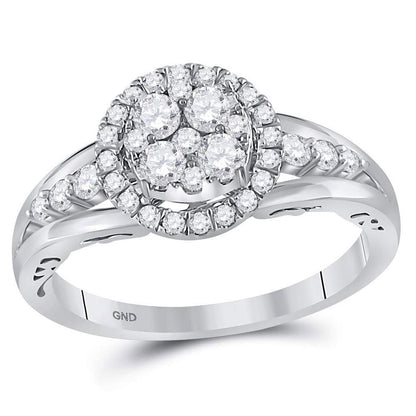14k White Gold Round Diamond Cluster Bridal Engagement Ring 3/4 Cttw
