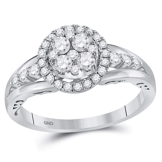 14k White Gold Round Diamond Cluster Bridal Engagement Ring 3/4 Cttw
