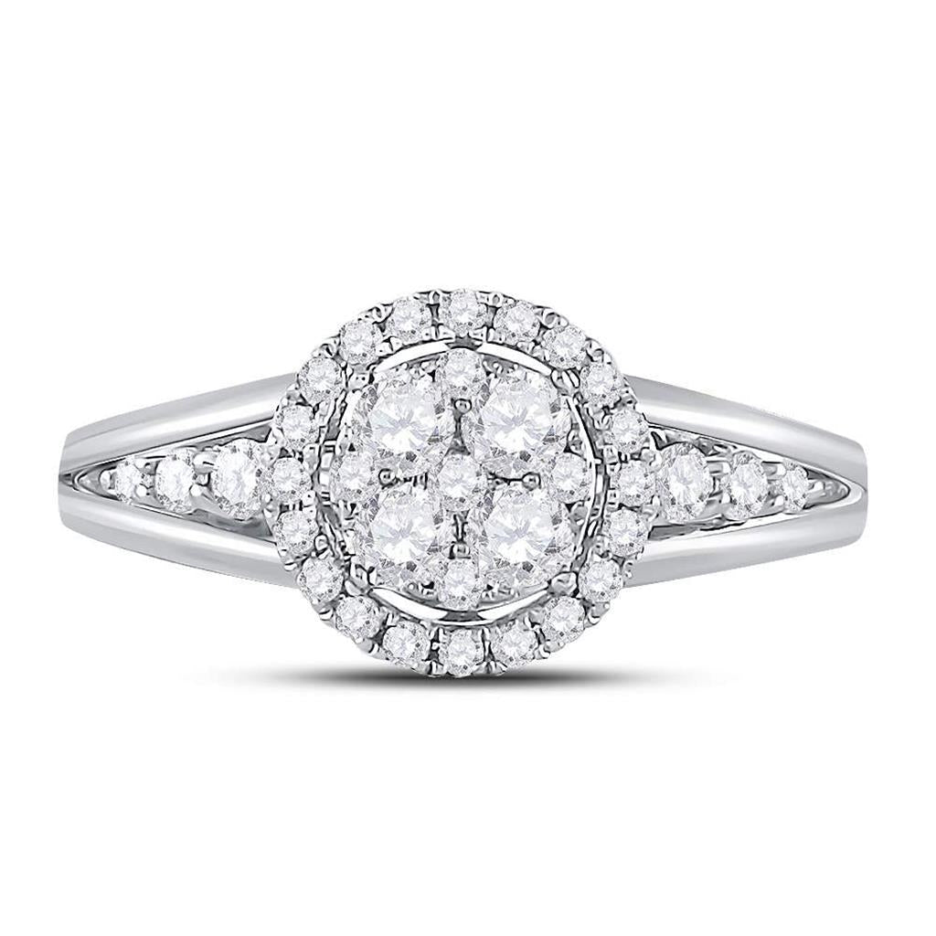 14k White Gold Round Diamond Cluster Bridal Engagement Ring 3/4 Cttw
