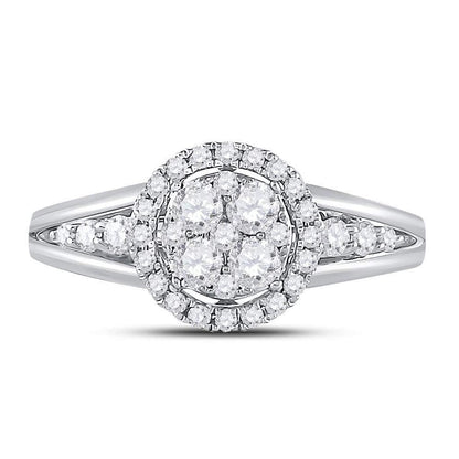 14k White Gold Round Diamond Cluster Bridal Engagement Ring 3/4 Cttw