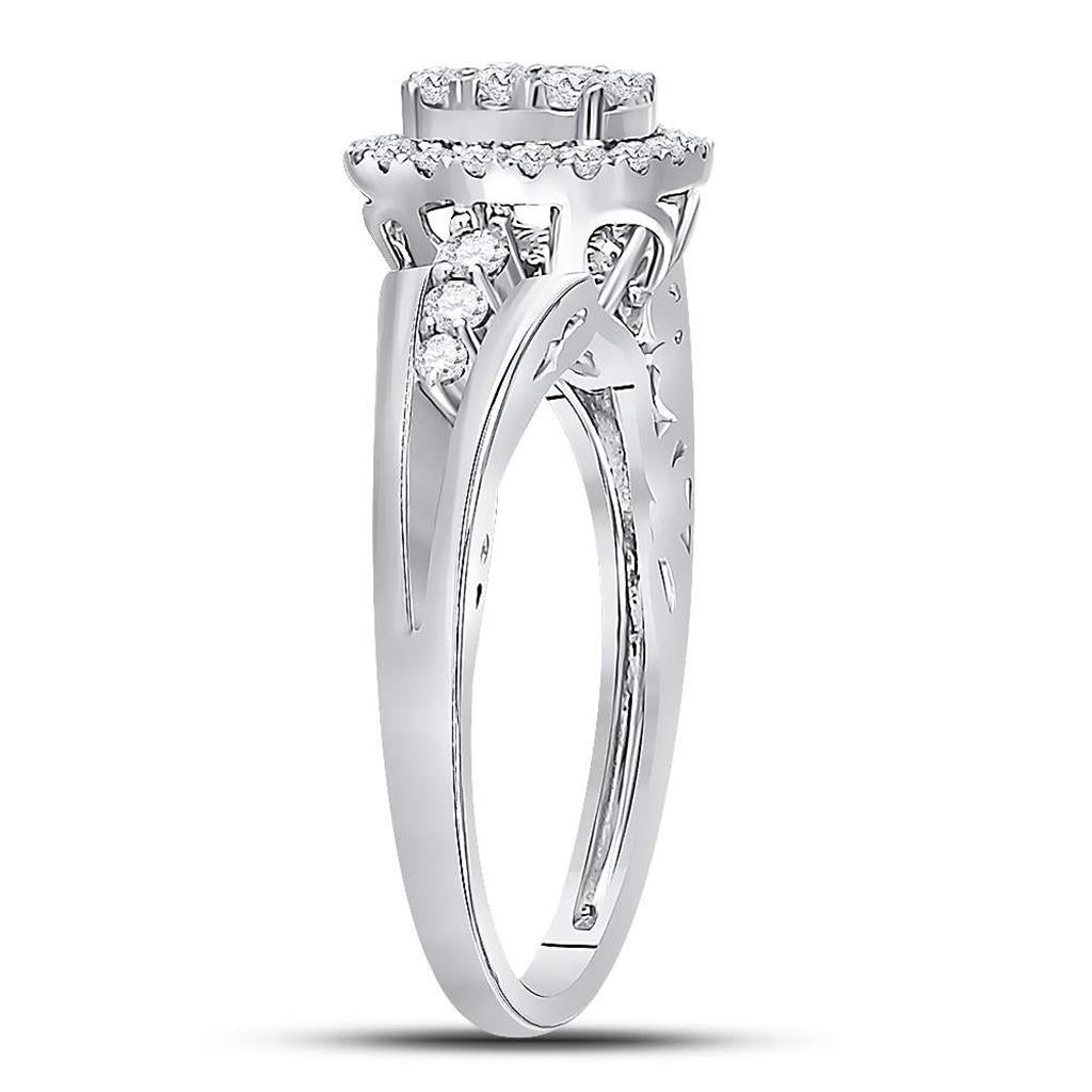 14k White Gold Round Diamond Cluster Bridal Engagement Ring 3/4 Cttw