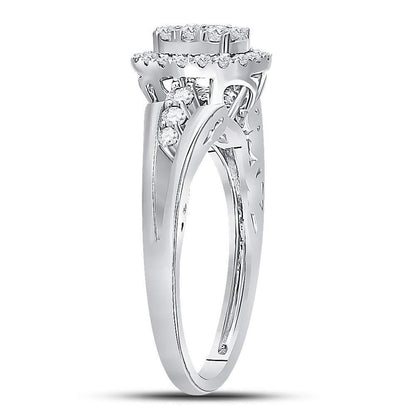 14k White Gold Round Diamond Cluster Bridal Engagement Ring 3/4 Cttw