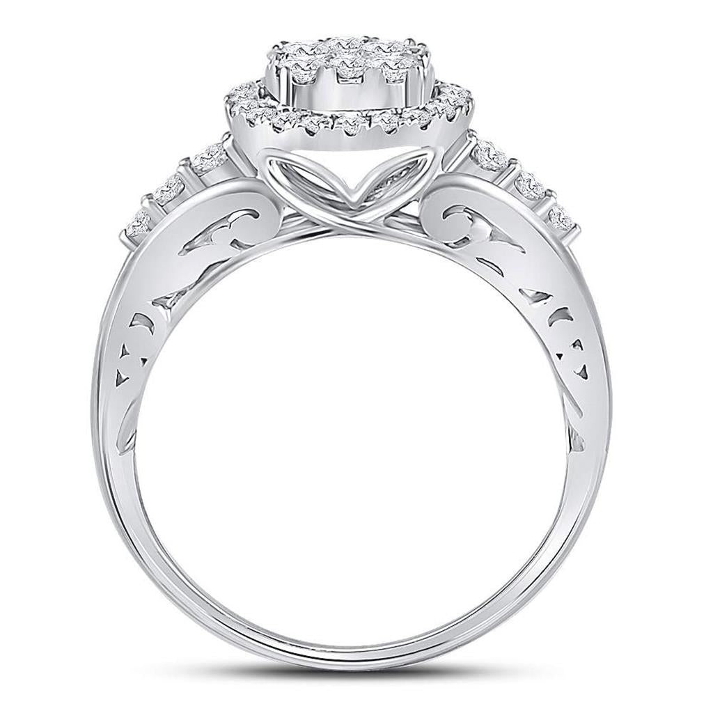 14k White Gold Round Diamond Cluster Bridal Engagement Ring 3/4 Cttw
