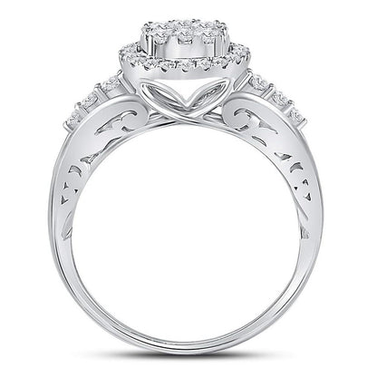 14k White Gold Round Diamond Cluster Bridal Engagement Ring 3/4 Cttw