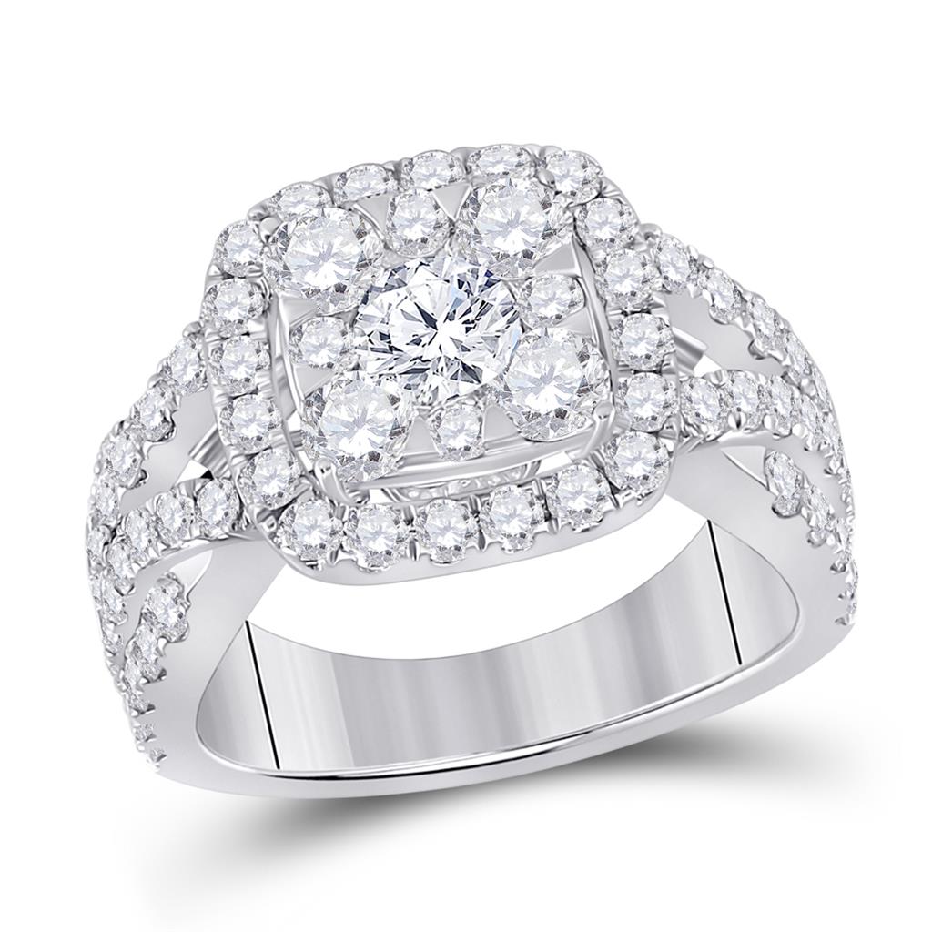 14k White Gold Round Diamond Cluster Bridal Engagement Ring 3 Cttw