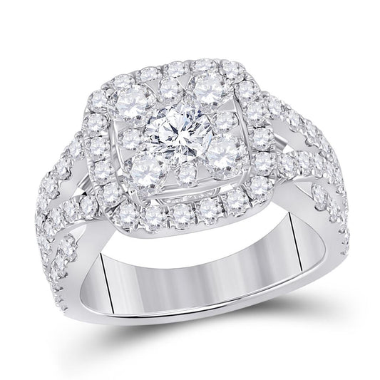 14k White Gold Round Diamond Cluster Bridal Engagement Ring 3 Cttw