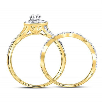 14k Yellow Gold Round Diamond Bridal Wedding Ring Set 1 Cttw