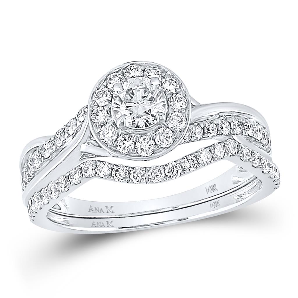 14k White Gold Round Diamond Bridal Wedding Ring Set 1 Cttw