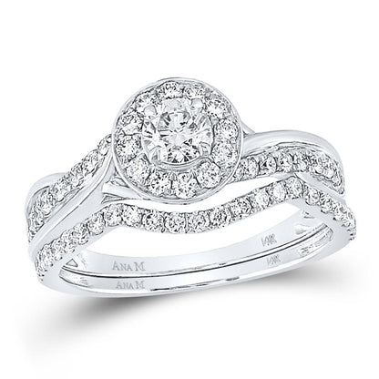 14k White Gold Round Diamond Bridal Wedding Ring Set 1 Cttw