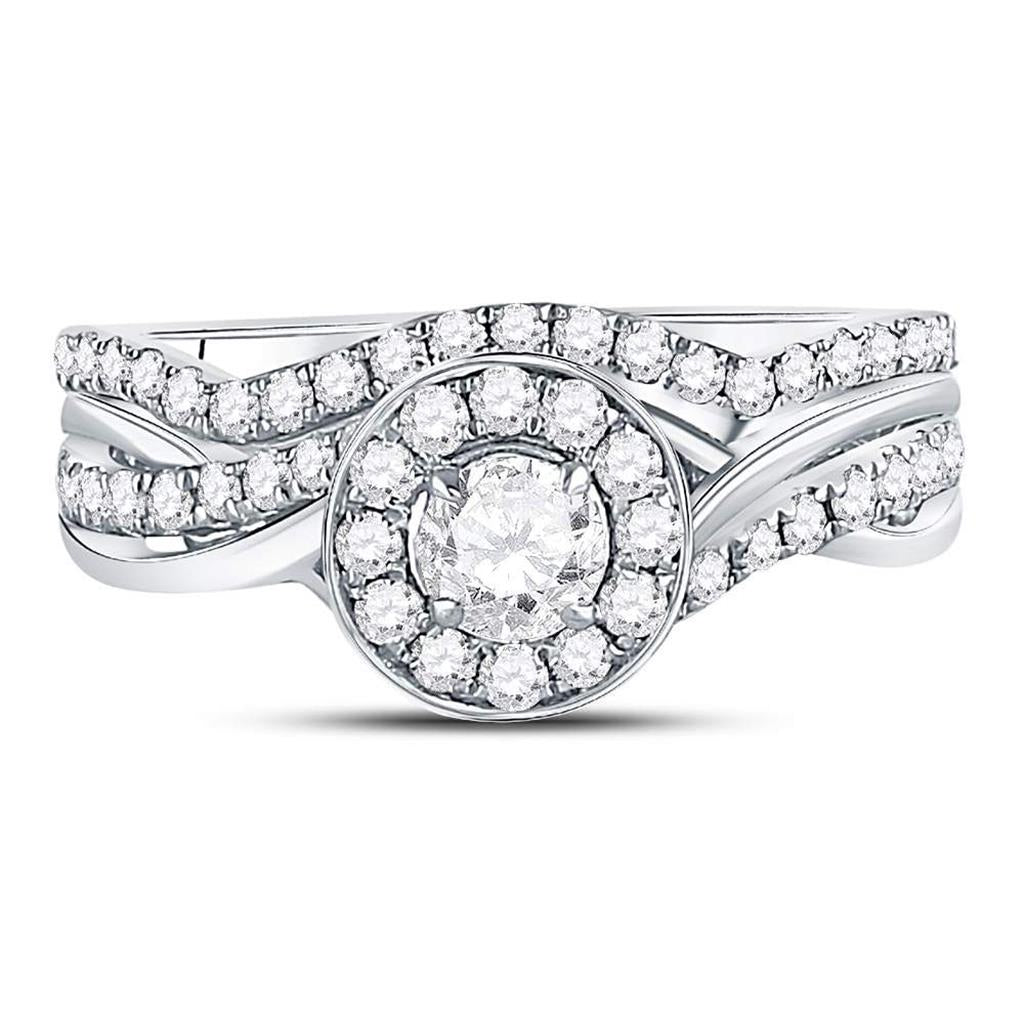 14k White Gold Round Diamond Bridal Wedding Ring Set 1 Cttw