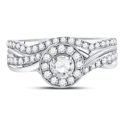 14k White Gold Round Diamond Bridal Wedding Ring Set 1 Cttw