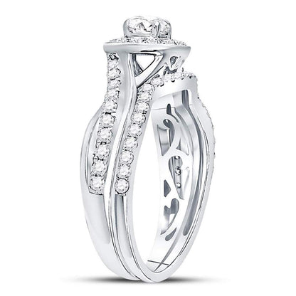 14k White Gold Round Diamond Bridal Wedding Ring Set 1 Cttw