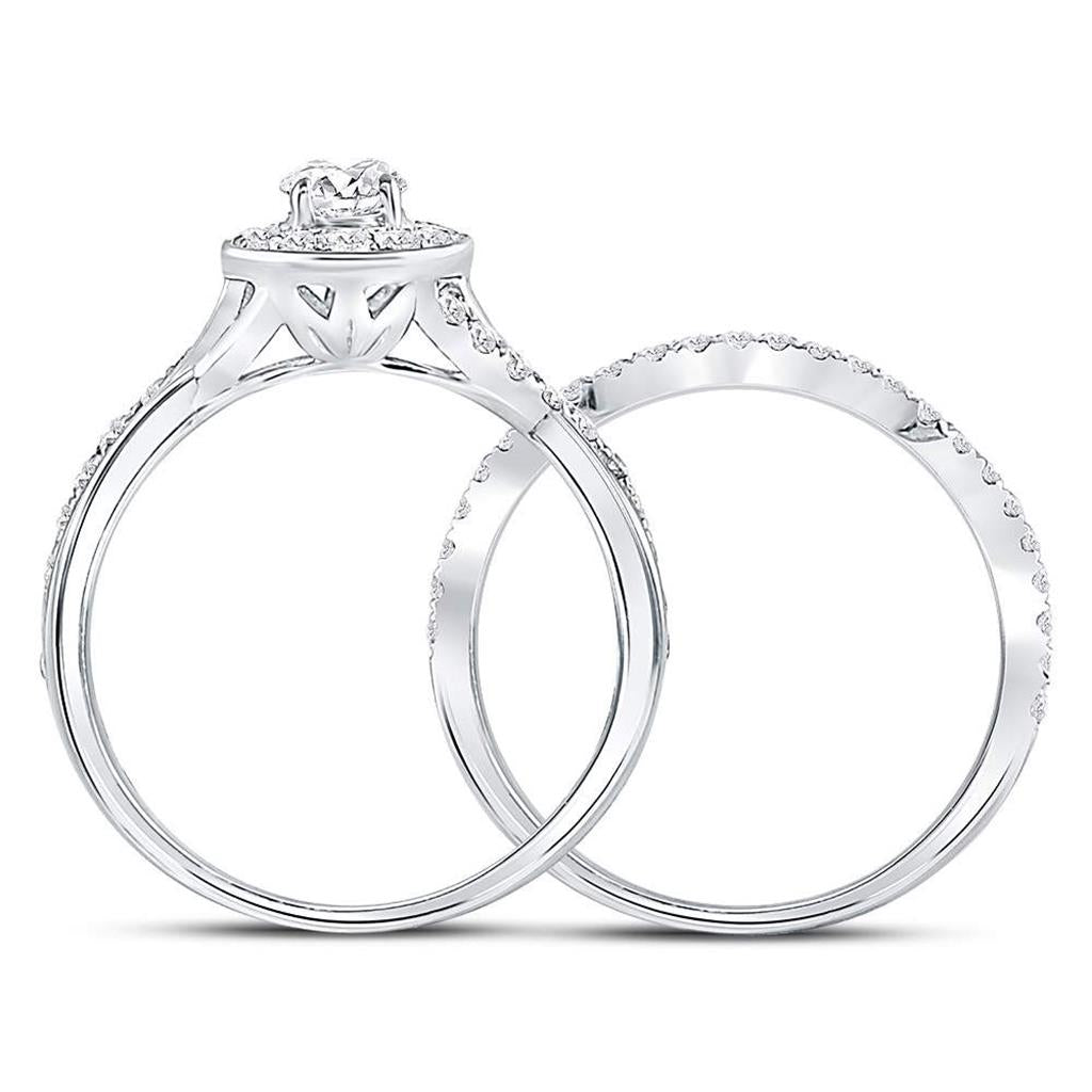 14k White Gold Round Diamond Bridal Wedding Ring Set 1 Cttw