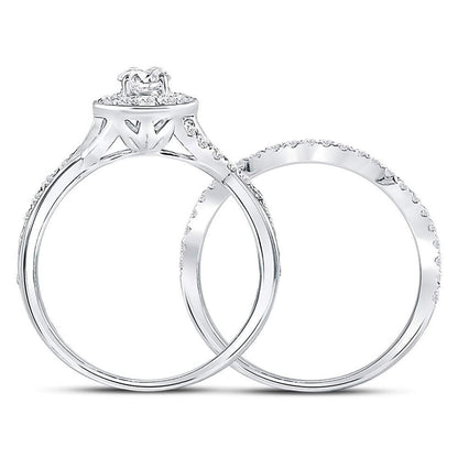 14k White Gold Round Diamond Bridal Wedding Ring Set 1 Cttw