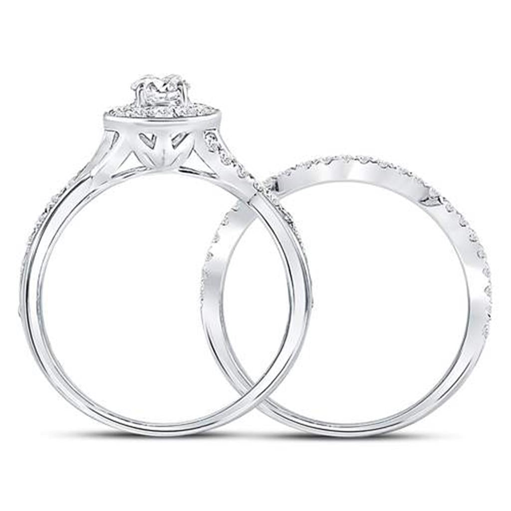 14k White Gold Round Diamond Bridal Wedding Ring Set 1 Cttw