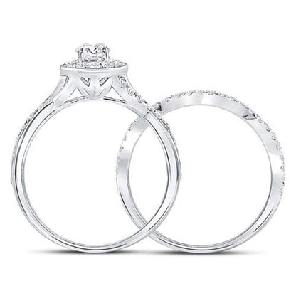 14k White Gold Round Diamond Bridal Wedding Ring Set 1 Cttw