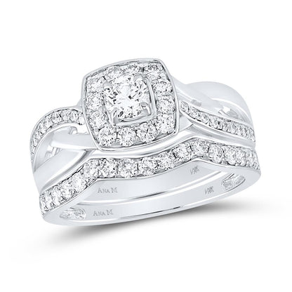 14k White Gold Round Diamond Bridal Wedding Ring Set 1 Cttw