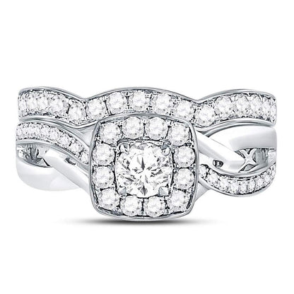 14k White Gold Round Diamond Bridal Wedding Ring Set 1 Cttw