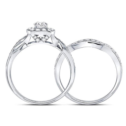 14k White Gold Round Diamond Bridal Wedding Ring Set 1 Cttw