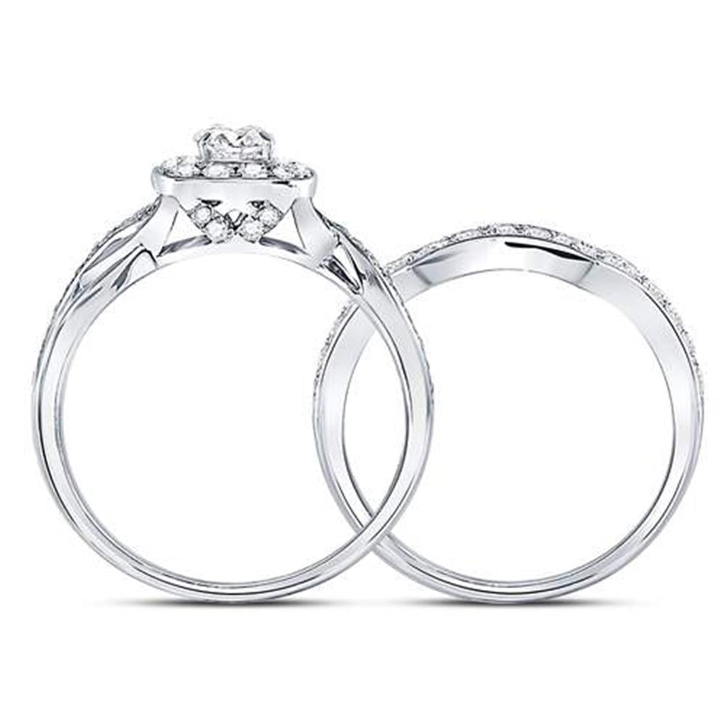 14k White Gold Round Diamond Bridal Wedding Ring Set 1 Cttw