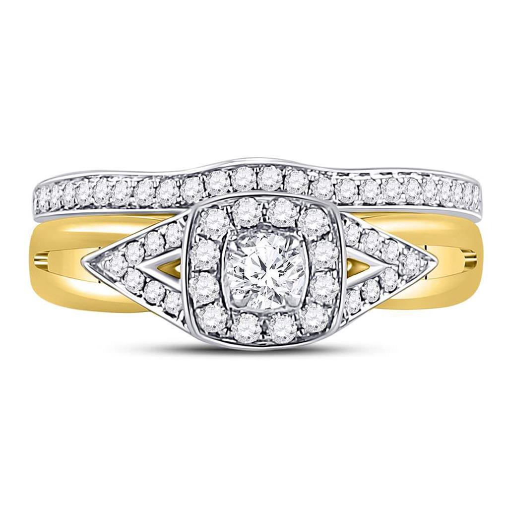14k Yellow Gold Round Diamond Bridal Wedding Ring Set 1/2 Cttw