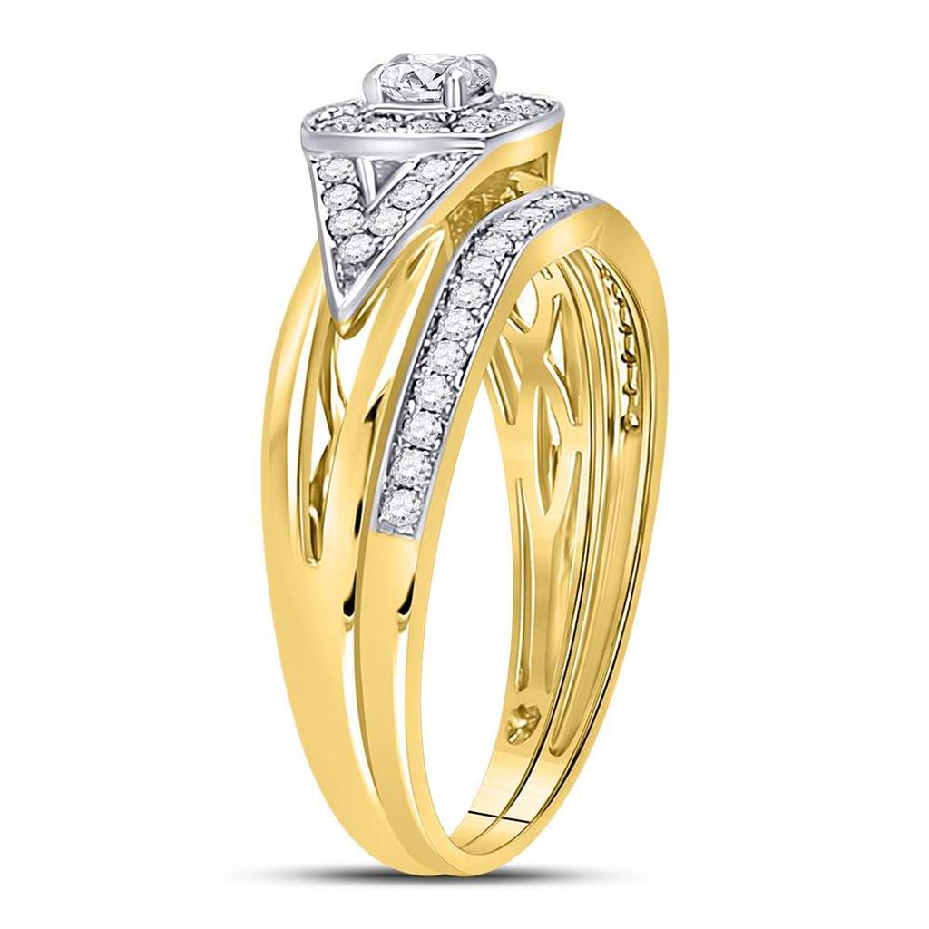 14k Yellow Gold Round Diamond Bridal Wedding Ring Set 1/2 Cttw