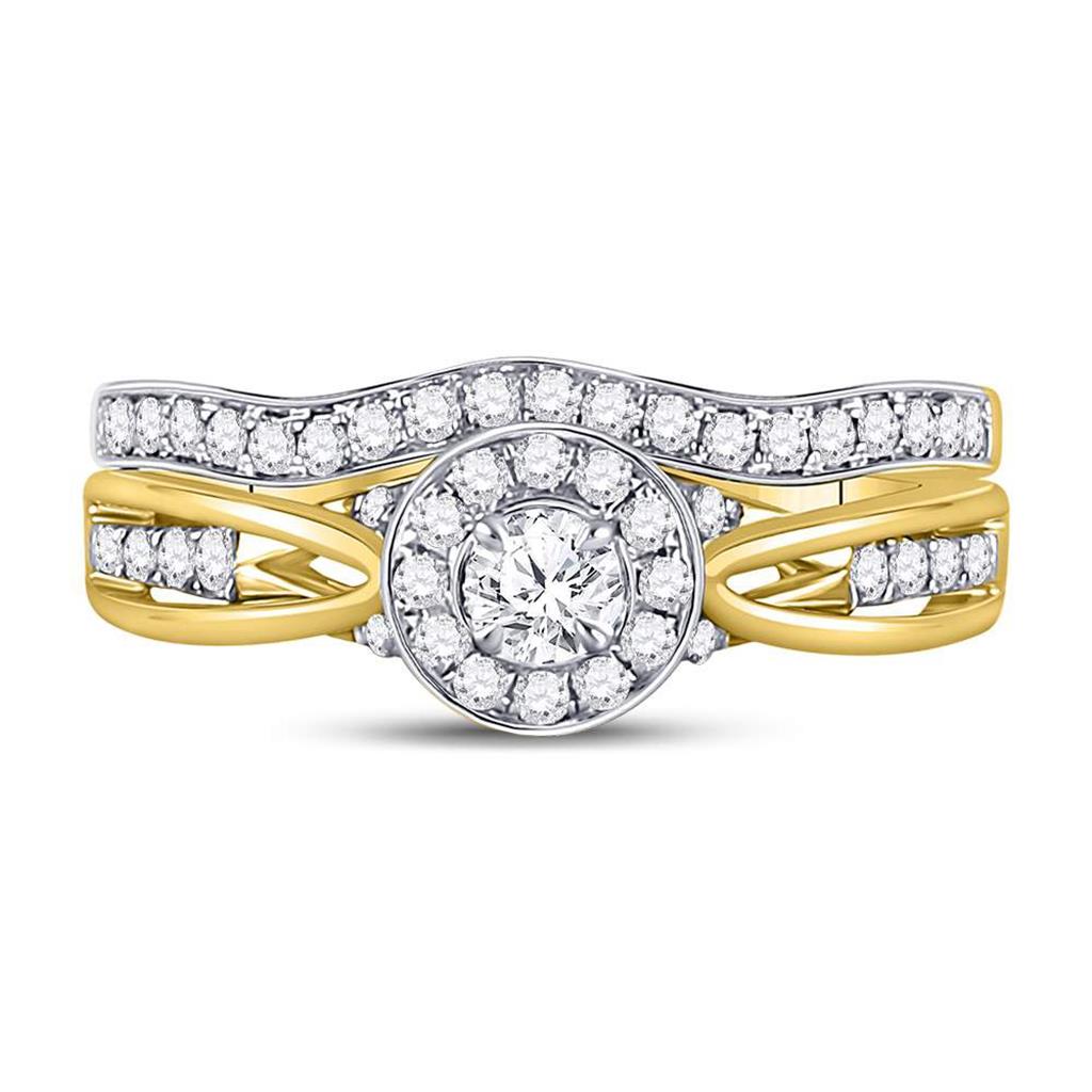 14k Yellow Gold Round Diamond Bridal Wedding Ring Set 1/2 Cttw