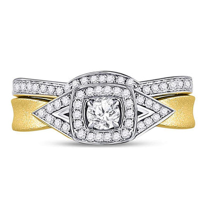 14k Yellow Gold Round Diamond Bridal Wedding Ring Set 1/2 Cttw