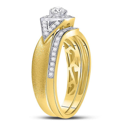 14k Yellow Gold Round Diamond Bridal Wedding Ring Set 1/2 Cttw
