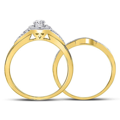 14k Yellow Gold Round Diamond Bridal Wedding Ring Set 1/2 Cttw