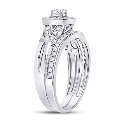 14k White Gold Round Diamond Square Bridal Wedding Ring Set 1/2 Cttw