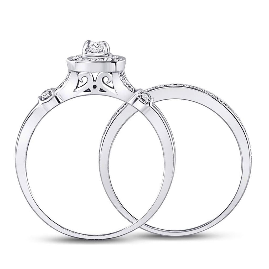 14k White Gold Round Diamond Square Bridal Wedding Ring Set 1/2 Cttw