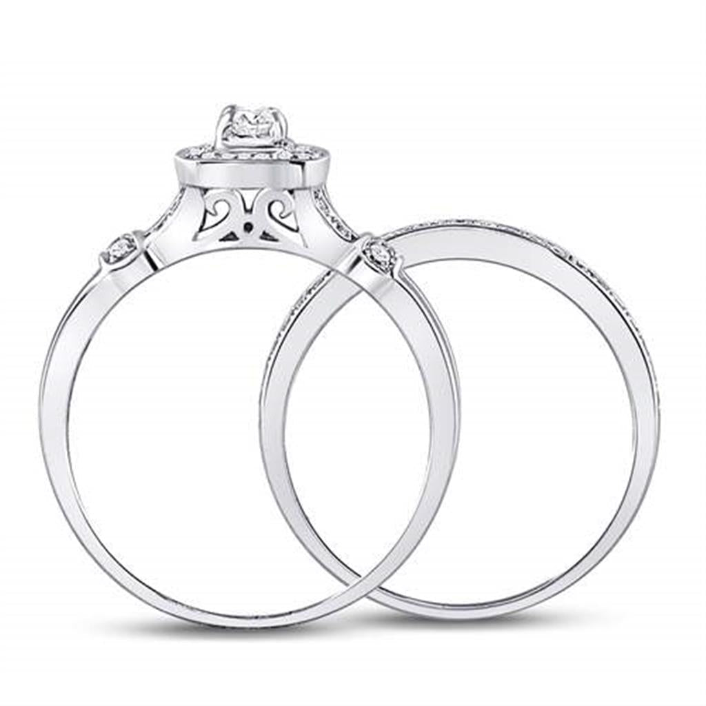 14k White Gold Round Diamond Square Bridal Wedding Ring Set 1/2 Cttw