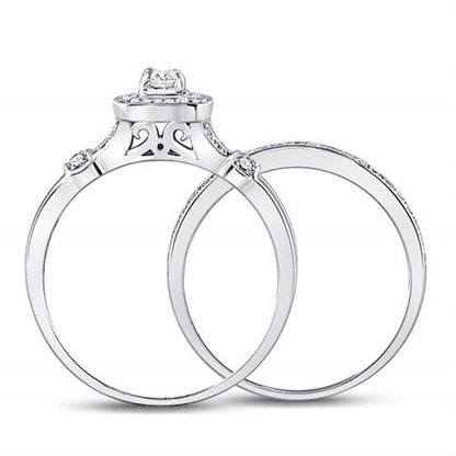 14k White Gold Round Diamond Square Bridal Wedding Ring Set 1/2 Cttw