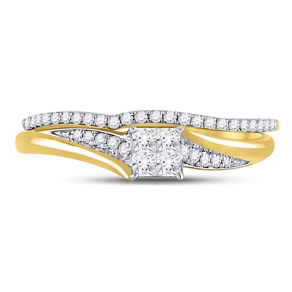 14k Yellow Gold Princess Diamond Cluster Bridal Wedding Ring Set 1/3 Cttw