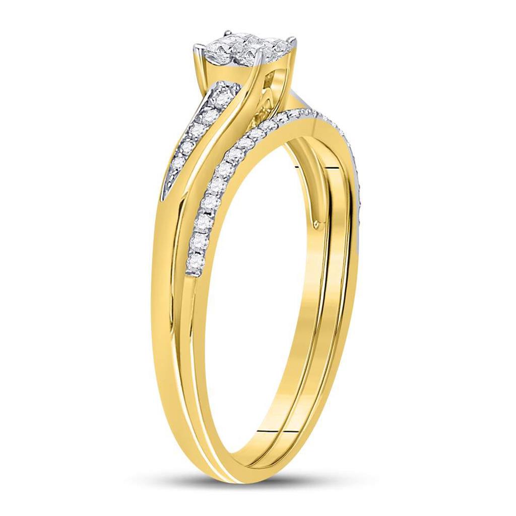 14k Yellow Gold Princess Diamond Cluster Bridal Wedding Ring Set 1/3 Cttw
