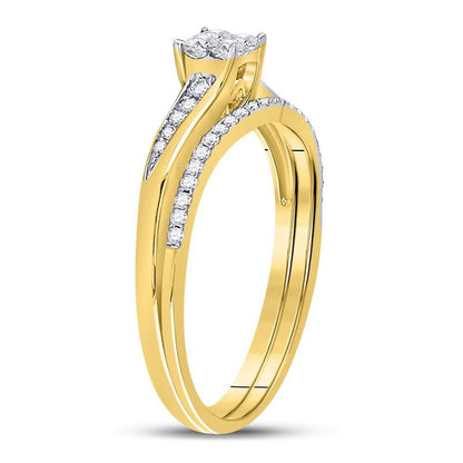 14k Yellow Gold Princess Diamond Cluster Bridal Wedding Ring Set 1/3 Cttw