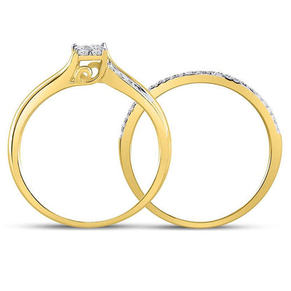 14k Yellow Gold Princess Diamond Cluster Bridal Wedding Ring Set 1/3 Cttw