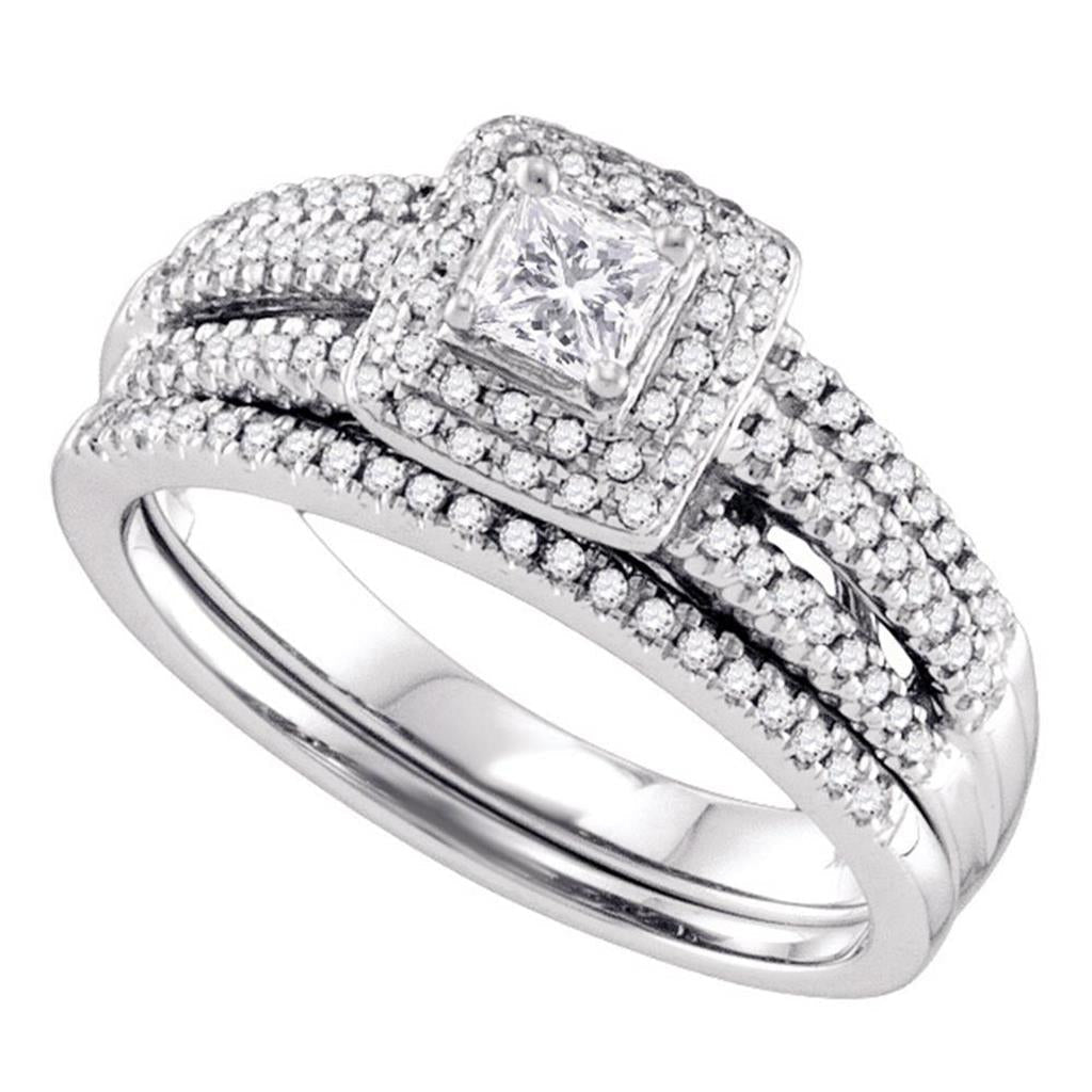 14k White Gold Princess Diamond Bridal Wedding Ring Set 1/2 Cttw