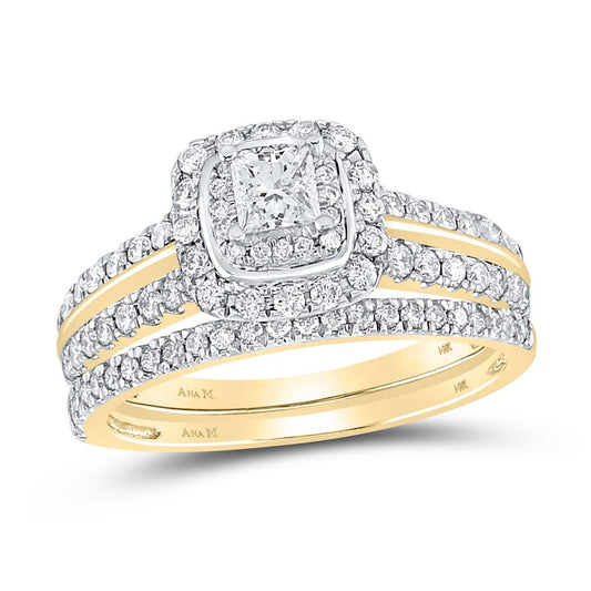 14k Yellow Gold Princess Diamond Bridal Wedding Ring Set 1 Ctw (Certified)