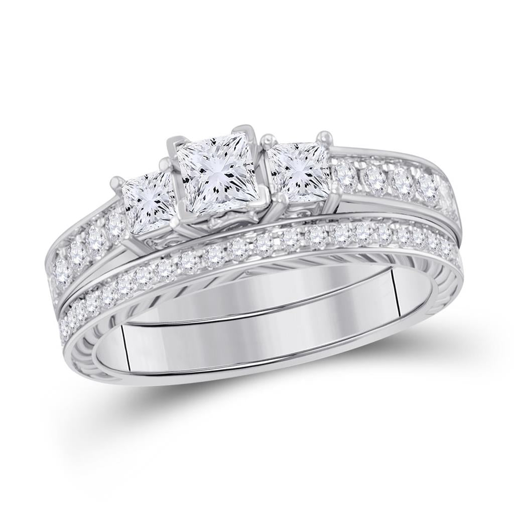 14k White Gold Princess Diamond Bridal Wedding Ring Set 1 Ctw (Certified)