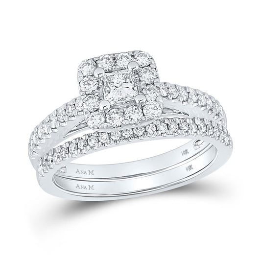14k White Gold Princess Diamond Bridal Wedding Ring Set 1 Cttw (Certified)