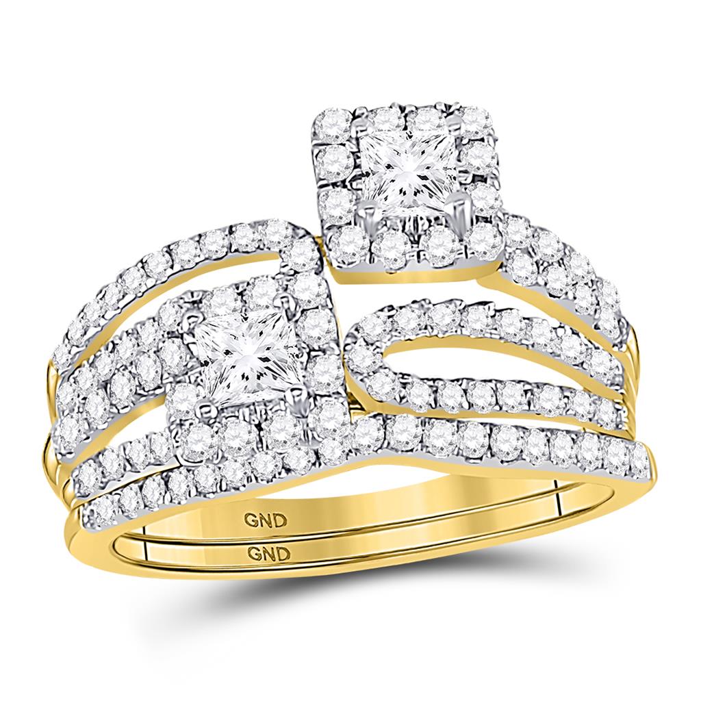 14k Yellow Gold Princess Diamond Bridal Wedding Ring Set 1 Cttw