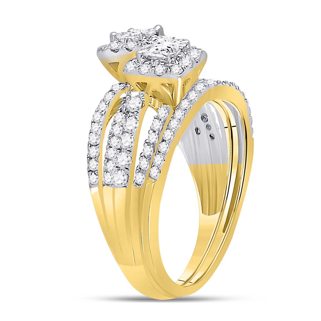 14k Yellow Gold Princess Diamond Bridal Wedding Ring Set 1 Cttw