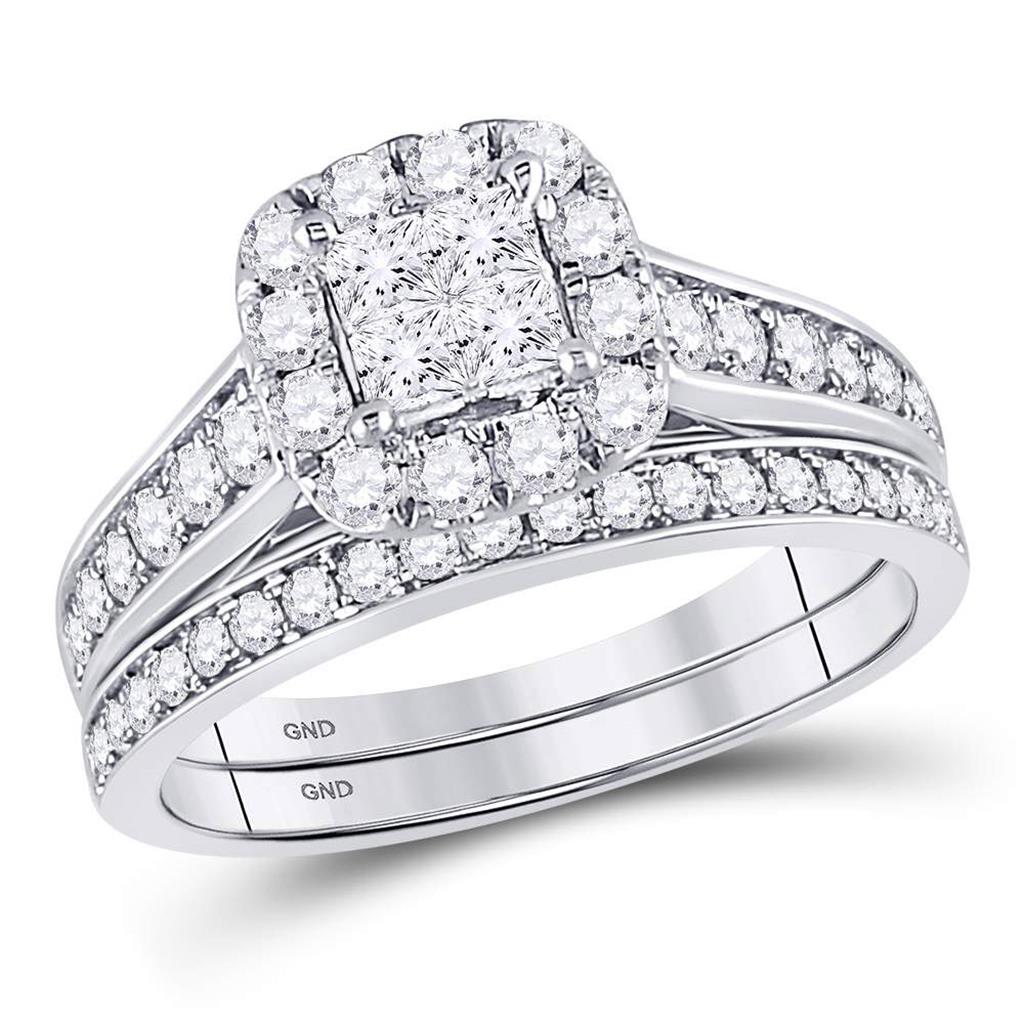 14k White Gold Princess Diamond Bridal Wedding Ring Set 1 Cttw