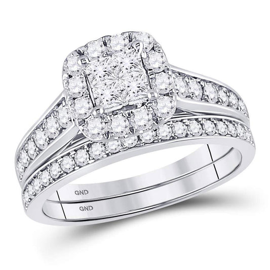 14k White Gold Princess Diamond Bridal Wedding Ring Set 1 Cttw