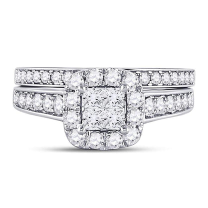 14k White Gold Princess Diamond Bridal Wedding Ring Set 1 Cttw