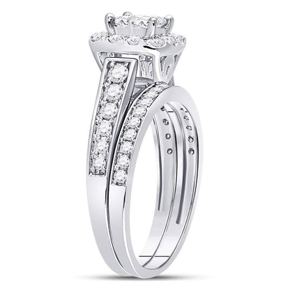 14k White Gold Princess Diamond Bridal Wedding Ring Set 1 Cttw